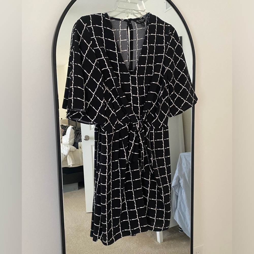 Miss Selfridge black and white dress false tie front